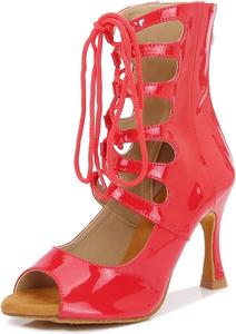 Женские ботильоны с открытым носком на шнуровке, современные, для джаза, латинских танцев и вечеринки, с вырезами и открытой щиколоткой LITNERMIA, Afm0602/Red