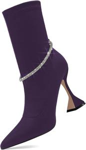 Женские ботильоны FSJ с острым носком, высокой пяткой и эластичной вставкой, с ремешком с кристаллами, на осень и зиму, для ходьбы, размеры 4-15 US, Purple