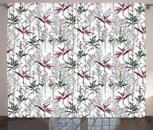 Шторы ABAKUHAUS с цветочным рисунком в деревенском стиле, садовый элемент, лиственные ветки, универсальные ленточные шторы для гостиной с петлями и крючками, 280 x 225 см, бордовый, оливково-зеленый Abakuhaus