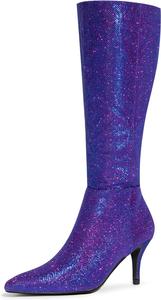 Женские сапоги Allegra K с блестками, заостренным носком и высоким каблуком-шпилькой до колена, Purple