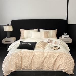 Комплект постельного белья Muji Light luxury 2.0, 4 предмета, 220х240/245х265 см, персиковый/молочный/лилии