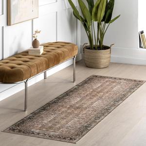 Ковер nuLOOM, 77 x 244 см, с машинной стиркой, водонепроницаемой поверхностью, устойчивый к пяткам, винтажный традиционный ковер для гостиной, столовой, офиса, Marlie Brown