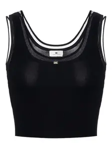 Укороченный топ в рубчик с логотипом-украшением Elisabetta Franchi, черный