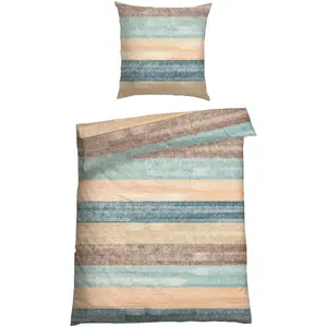 Постельное белье Schiesser «Эмилия из мягкого хлопка и фактурной полоски», MADE IN GREEN от OEKO-TEX, цвет Petrol