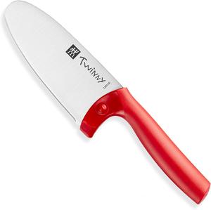 Детский поварской нож Zwilling Twinny, 10 см, с защитой для пальцев, нержавеющая сталь, закругленная форма лезвия, безопасный для детей дизайн, пластиковая рукоятка, красный