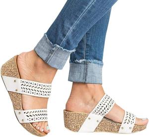 Женские сандалии на танкетке ZBYY, летние, с открытым носком, для пляжа и платья, удобные слипоны на платформе, белый