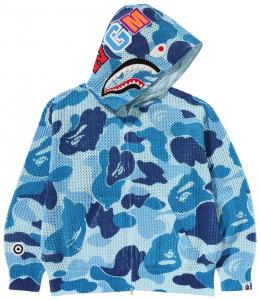 Худи BAPE ABC Camo Crochet Relaxed Fit Shark Full Zip Hoodie, синий