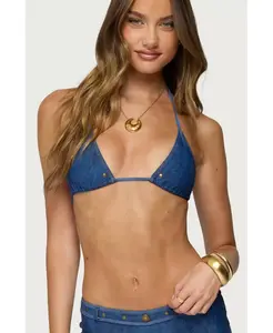 Женский бикини-топ Agnes Denim с треугольными чашечками и принтом Edikted, синий