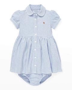 Окрашенное в пряже платье Оксфорд в сетчатую полоску с шароварами в тон, размер 6–24 месяца Ralph Lauren Childrenswear