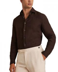 Рубашка с длинным рукавом и застежкой на пуговицы Ruban из льна REISS, коричневый