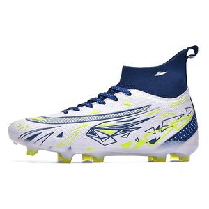 Футбольные бутсы детские с высоким верхом и противоскользящим покрытием для подростков Kuding, белый/синий