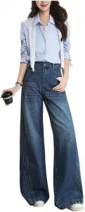 Женские джинсы с высокой талией и широкими штанинами
