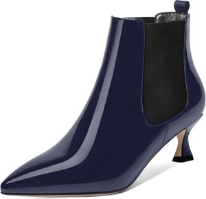 Женские ботильоны MOVINSTEPS с мягким верхом из лакированной кожи, на низком каблуке-лодочке, с острым носком и высотой голенища до щиколотки, каблук 2 дюйма, Navy Blue