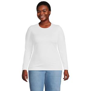 Легкий трикотажный топ с круглым вырезом и длинными рукавами больших размеров Lands' End, белый