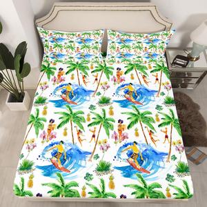 Erosebridal Комплект постельного белья Hawaii Beach Queen Sheets с тропическим принтом из дышащего материала, Color 02