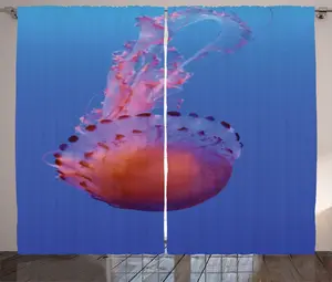 Штора ABAKUHAUS Медузы в деревенском стиле, яркая подводная фотография, присборенная штора для спальни с петлями и крючками, 280 x 225 см, лазурно-голубой Abakuhaus