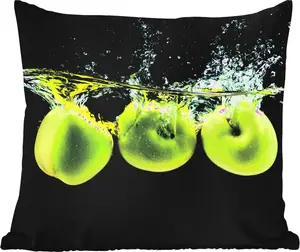 Подушка для улицы - Яблоки - Фрукты - Вода - Черный - Зеленый - 45x45 см - Водонепроницаемая - Подушка для отдыха - Фотоподушка - Декоративная подушка MuchoWow