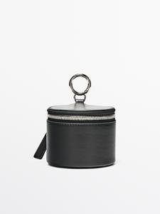 Круглая сумка из кожи наппа со стразами Massimo Dutti, black