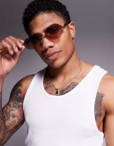 Солнцезащитные очки без оправы в стиле фестиваля 90-х годов ASOS DESIGN с прямоугольными линзами фиолетового цвета и оправой из золотистого металла