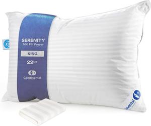 Continental Bedding Подушка Continental Bedding Serenity с наполнителем из гусиного пуха 700 Fill Power, чехол из хлопкового дамаста Soft