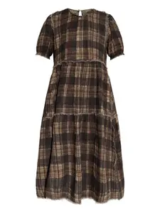 Платье в многоярусную клетку R13, коричневый