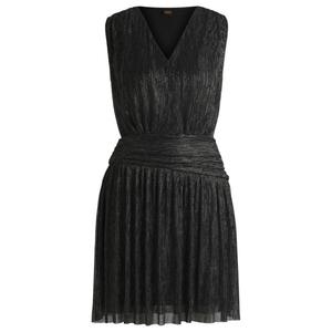 Платье-халат с плиссировкой и оборкой по низу BOSS, черный