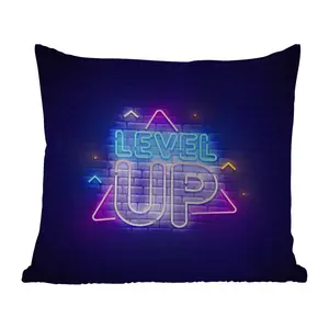 Подушка для улицы - Игры - Неон - Повышение уровня - Цитаты - Игры - 50 x 50 см - Водонепроницаемая - Подушка для отдыха - Удобная - Подушка с рисунком MuchoWow