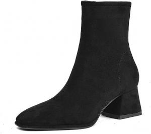 Allurenana Женские ботильоны на щиколотку с удобным массивным каблуком, нарядные ботинки Челси с квадратным носком, низким каблуком, кожаные ботильоны для женщин, черные, 5 см