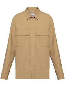 Куртка-рубашка с вышитым логотипом Jil Sander, нейтральный цвет