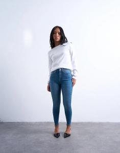 Джинсы-скинни Topshop Petite Jamie с высокой талией, средне-синего цвета