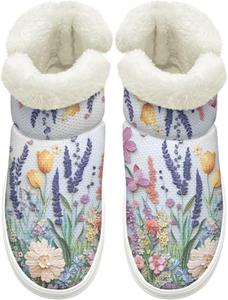 Женские пушистые ботинки Комфортные ботильоны на каждый день для мужчин ботинки на зиму без шнуровки, размеры США 4,5-12 Cugasmaru, Art Floral