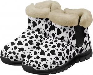 Зимние женские ботинки Jeiento с животным принтом, теплые внутри, на подкладке, слипоны для зимней прогулки, Cow Print -Black