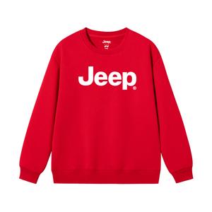 Детская толстовка с круглым вырезом утолщенная Jeep, new year красный fleece-lined