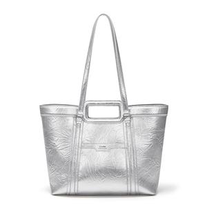 CNOLES Женская черная кожаная сумка-шоппер с блестящей текстурой, Silver (Fits 14-Inch Computers)