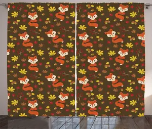 Штора ABAKUHAUS Burnt Orange Rustic с листьями желудей и лисами, универсальная ленточная штора для гостиной с петлями и крючками, 280 x 225 см, цвет "Темный какао", разноцветный Abakuhaus