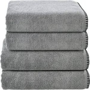 Выполнено. Набор полотенец Deluxe Prime 2x полотенца (50x100 см), 2x больших полотенца для душа (70x140 см) Набор из 4 шт. Стежка с декоративным швом в черном цвете Done., серебристый