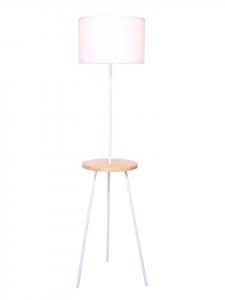 SalesFever Напольная лампа 152 см с подставкой из натурального дерева, металлическим каркасом и белым тканевым абажуром