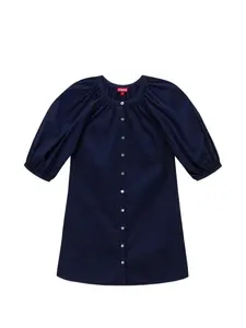 Мини-платье с застежкой на пуговицы и объемными рукавами Staud, синий