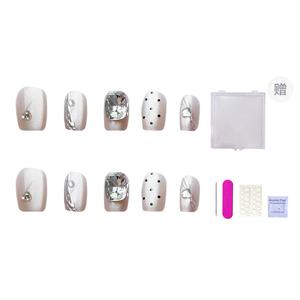 Искусственные ногти средней длины Gilded Polka Dot Coquette Style с кристаллами, телесный оттенок, 24 мм ORANOT, Long Ladder Xs, Suitable For Small Hands[Includes Storage Box]14-10-11-10-7