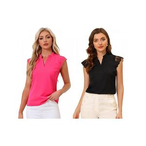 2 упаковки женской блузки-топа без рукавов с v-образным вырезом Inspire Chic, Black Hot Pink