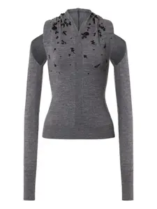 Свитер из вирджинской шерсти с открытыми плечами Alberta Ferretti, серый