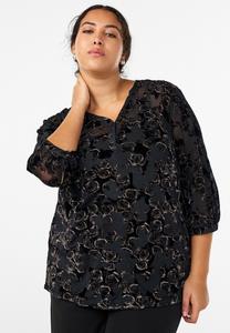 Блуза Zizzi 3/4-ÄRMELN, Black Flower/Black