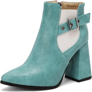 Женские зимние ботильоны DEERBUNNY с высоким толстым каблуком, боковой молнией, ремешком с пряжкой и заостренным носком, Green