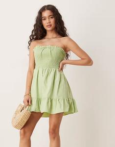 Гламурное мини-платье без бретелек яблочно-зеленого цвета Glamorous