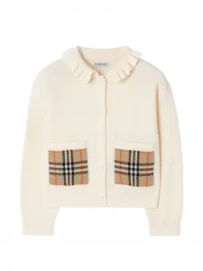 Кардиган из хлопка и шерсти с накладным карманом BURBERRY KIDS, бежевый