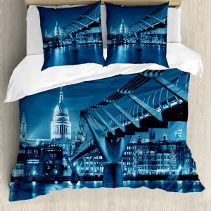 Пододеяльник ABAKUHAUS с городским пейзажем, ночной Лондон, памятник, защита от клещей, подходит для аллергиков, с наволочками, 200 см x 200 см - 80 x 80 см, темно-синий Abakuhaus