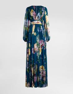 Шифоновое платье с принтом пионы DOLCE & GABBANA, мультиколор