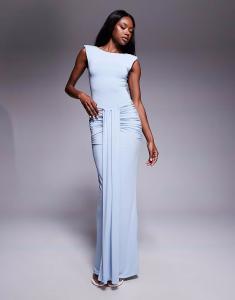 Wanderdoll - Nara - светло-голубая облегающая длинная юбка с драпировкой спереди в совместном заказе