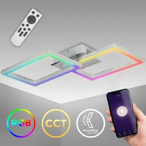 Светодиодный потолочный светильник Умный светодиодный потолочный светильник с изменением цвета, световыми эффектами Светодиодный модуль 1 шт. RGB WIFI Frame, RGB, CCT, приложение Tuya, функция ночного света B.K.Licht, алюминий
