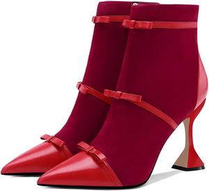 Женские ботильоны YDN на высоком каблуке-стойке, заостренный носок, бантик, ремешок, молния, праздничные туфли, размер 4-15 US, Red 2